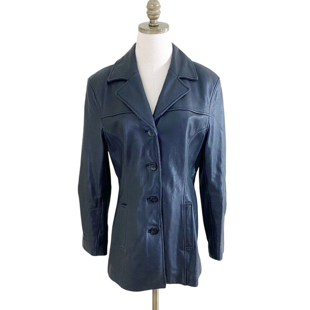 Vintage Y2K Wilsons Black Leather Jacket Women's Size Medium Button Up EUC